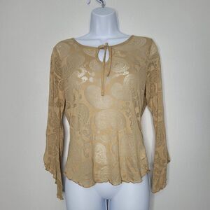 Vintage y2k tan boho celestial semi sheer witchy bell sleeves paisley size 11/13